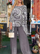 Conjunto Feminino de Chiffon Colorido com Estampa de Verão, Gola Redonda e Duas Peças