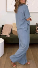 Conjunto Feminino Casual com Decote em V e Manga Média