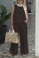 Conjunto sem Mangas de Algodão e Linho