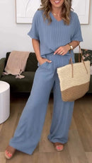 Conjunto Feminino Casual com Decote em V e Manga Média