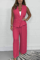 Conjunto Feminino de Calça com Risca de Giz e Colete Grande de Linho