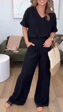 Conjunto Feminino Casual com Decote em V e Manga Média